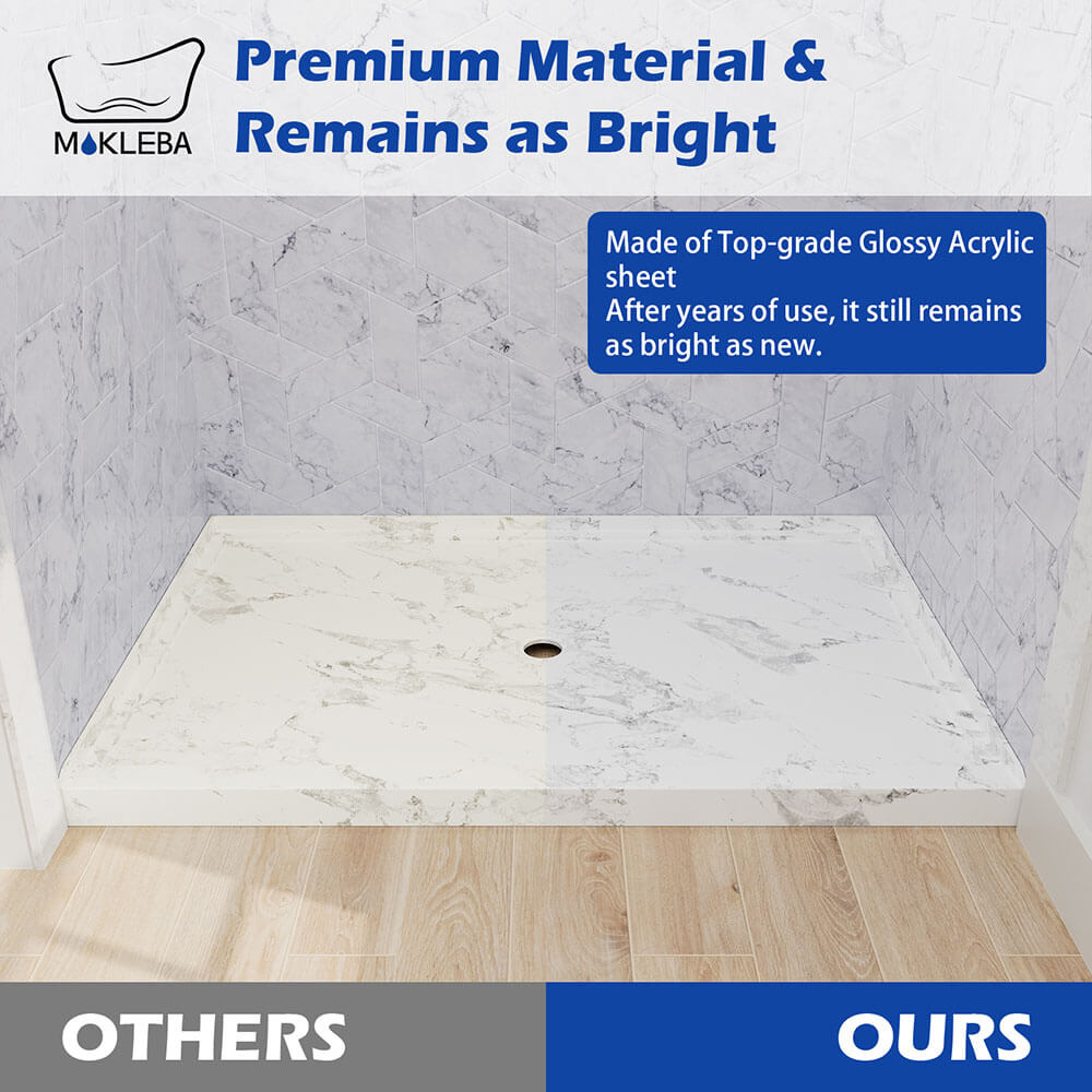 Easy-to-clean glossy marble look acrylic shower tray