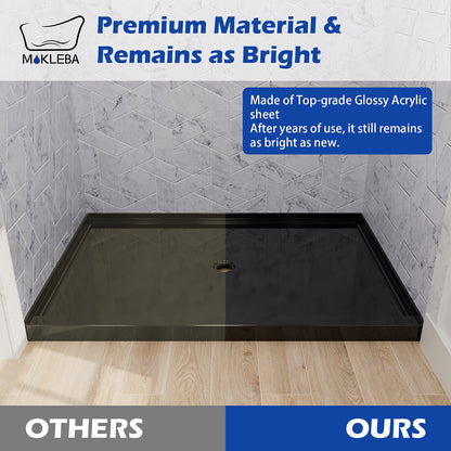 Easy-to-clean non-yellowing black 48x32 acrylic shower pan with center drain