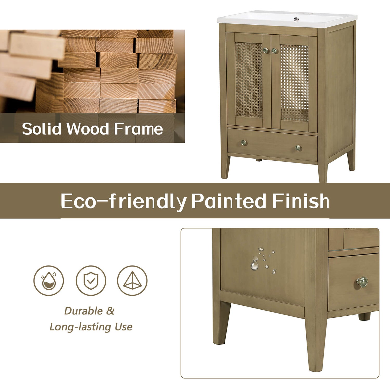 24&quot; Bathroom Vanity with Woven Lattice Doors
