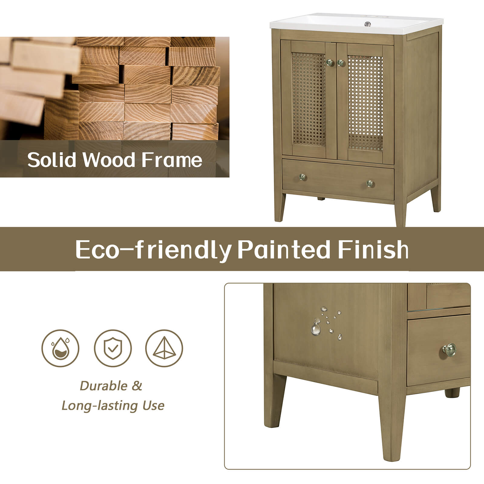 24&quot; Bathroom Vanity with Woven Lattice Doors
