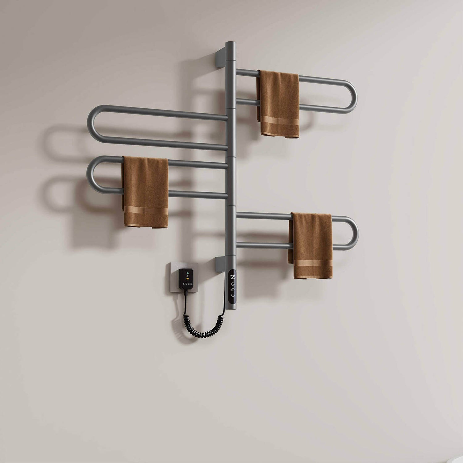 Eco-friendly towel warmer with waterproof design mounted on wall