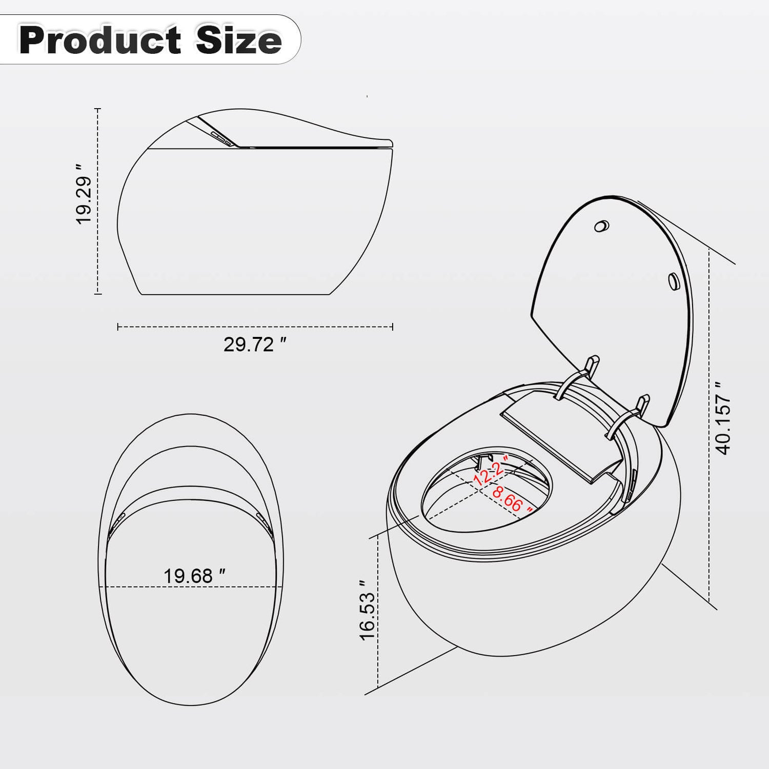 Modern Egg-Shaped Floor Mounted Smart Toilet with Built-in Water Tank