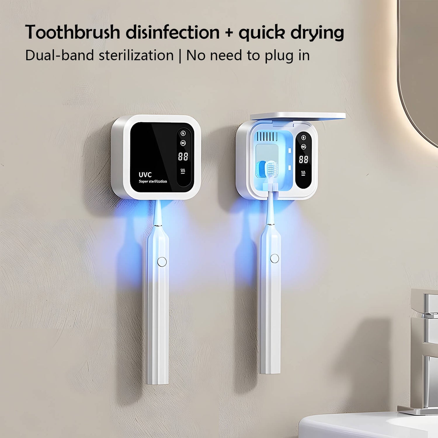 Electric toothbrush holder with UV light for hygiene and drying
