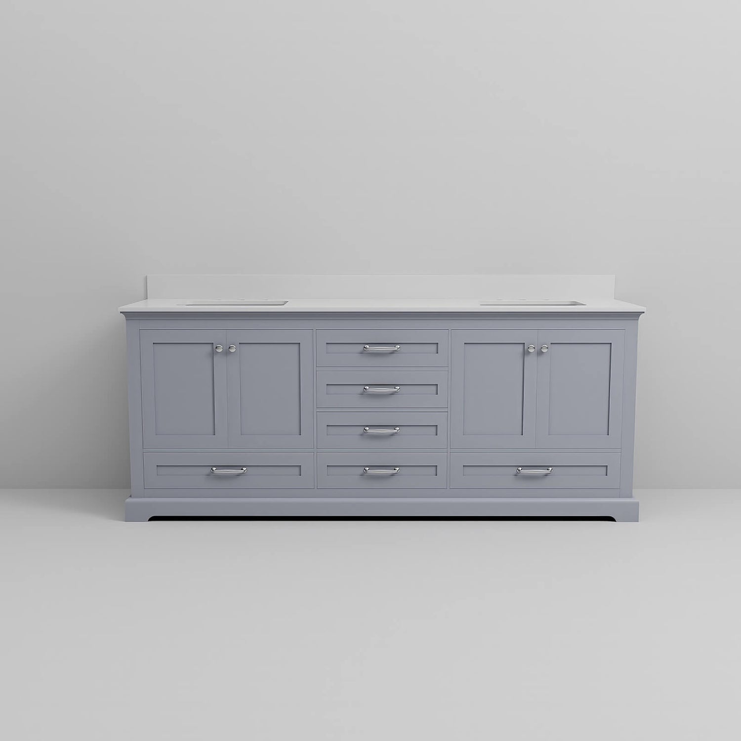 Elegant 80 in gray wood vanity with quartz countertop