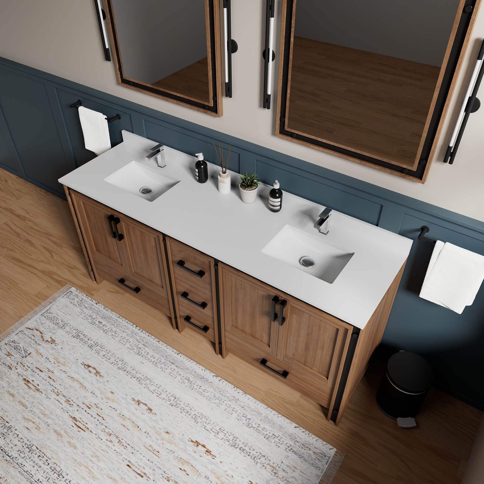 Elegant 80 inch freestanding vanity with dual sinks and eco friendly materials