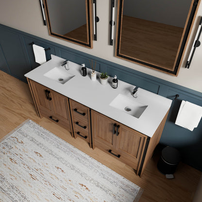 Elegant 80 inch freestanding vanity with dual sinks and eco friendly materials
