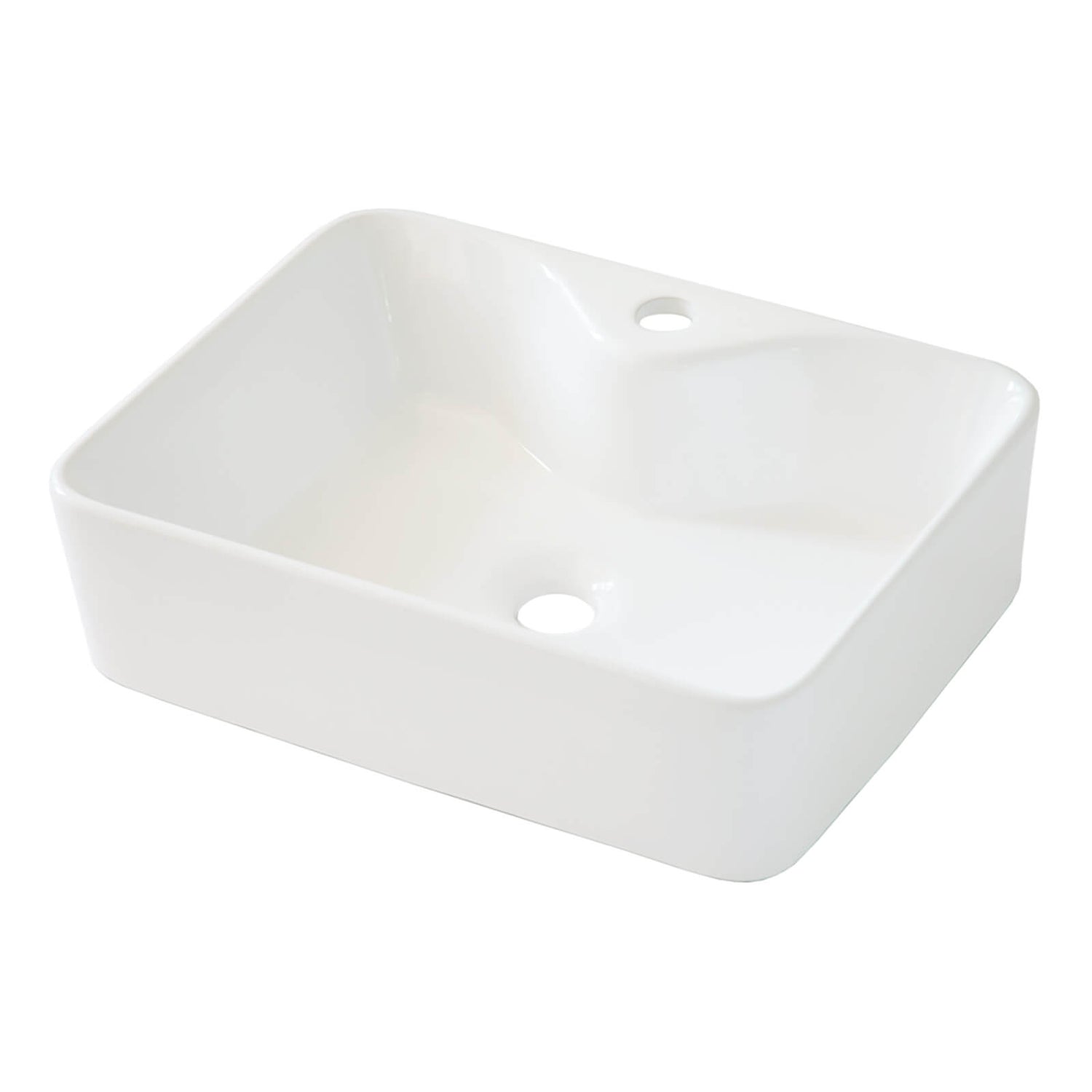 Elegant ceramic sink with curved rear faucet platform