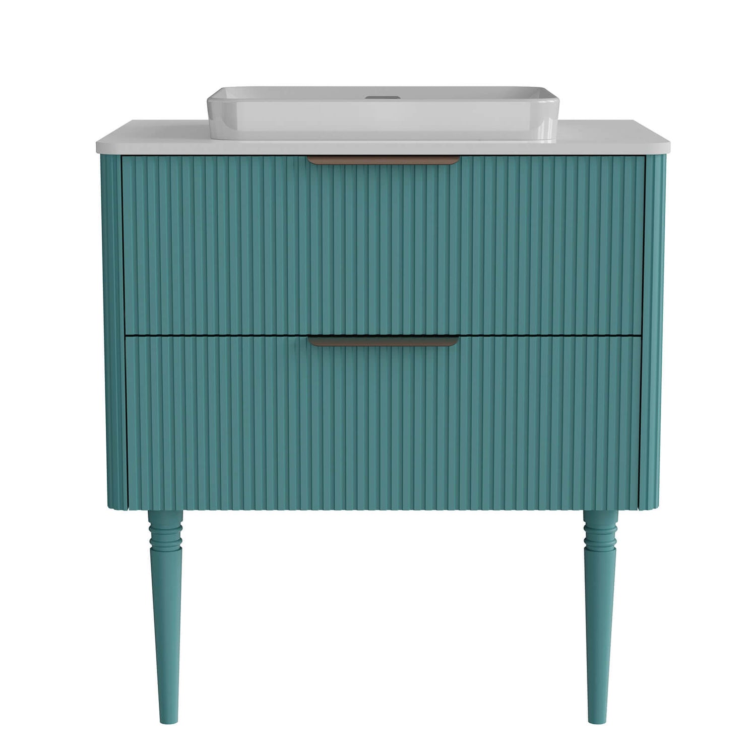 Elegant conical leg vanity with soft close storage drawers