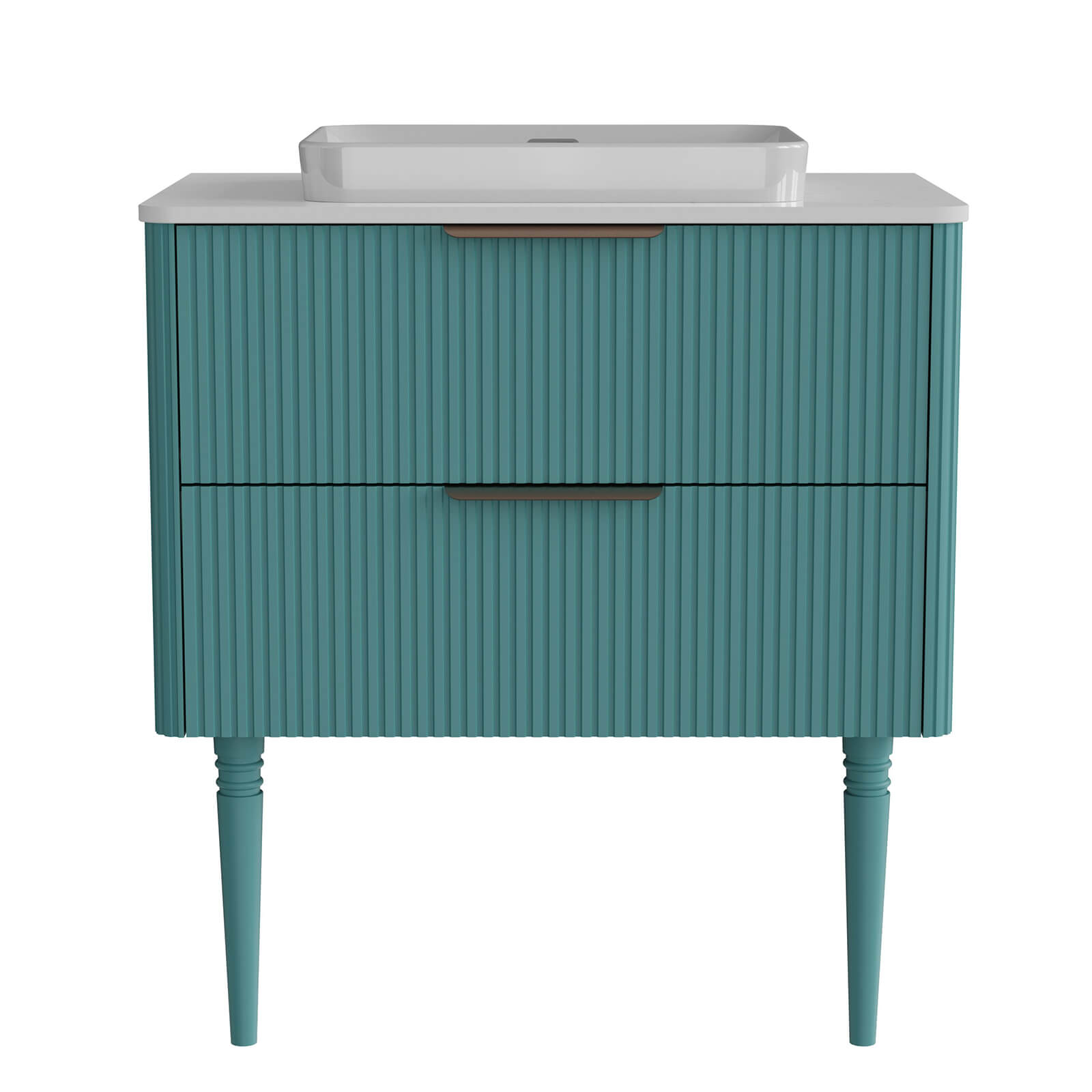 Elegant conical leg vanity with soft close storage drawers