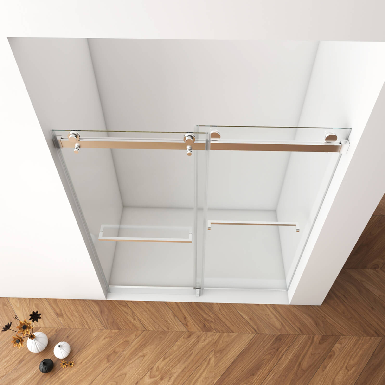 Elegant metal finish shower door with smooth sliding panels
