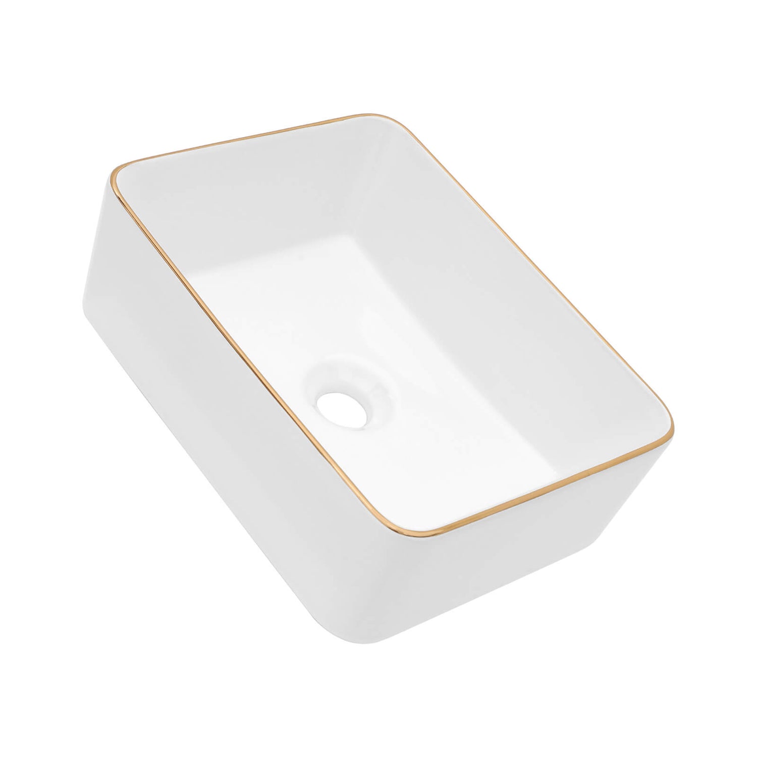 Elegant white bathroom sink with polished gold border