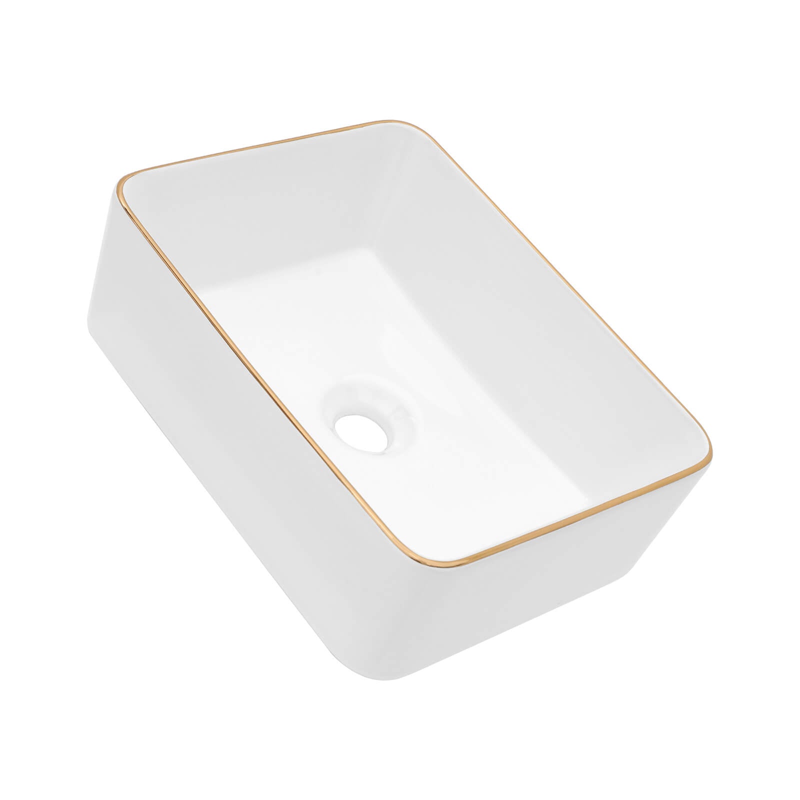 Elegant white bathroom sink with polished gold border