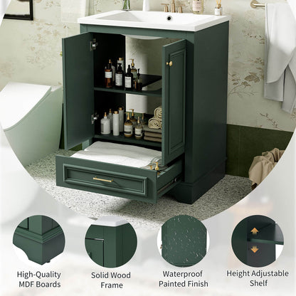 Elegant bathroom vanity with solid wood frame and integrated ceramic sink