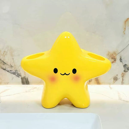 Star Design Ceramic Toothbrush Holder for Bathroom Storage
