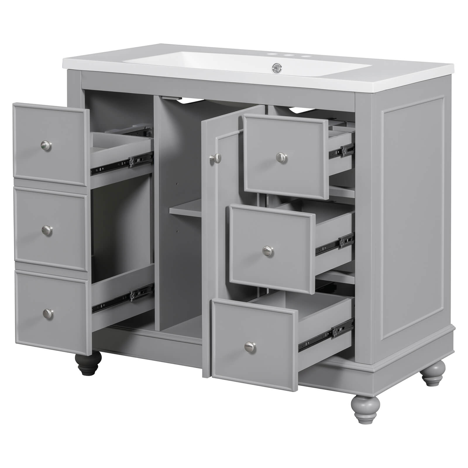 Elegant design with functional storage in a gray bathroom vanity