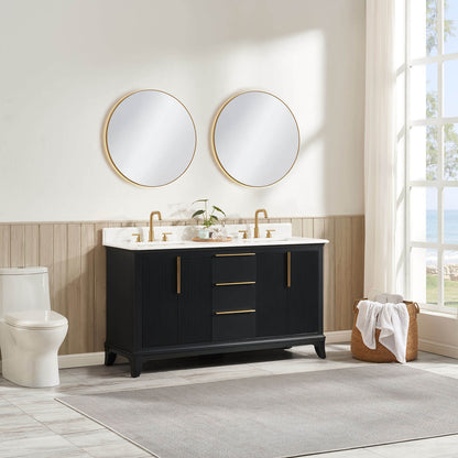 Elegant freestanding double sink bathroom vanity with premium storage