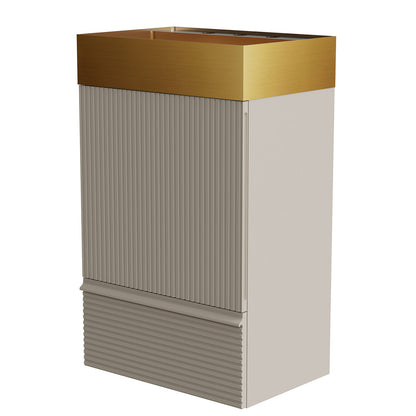 Elegant freestanding gray vanity with durable brushed gold sink