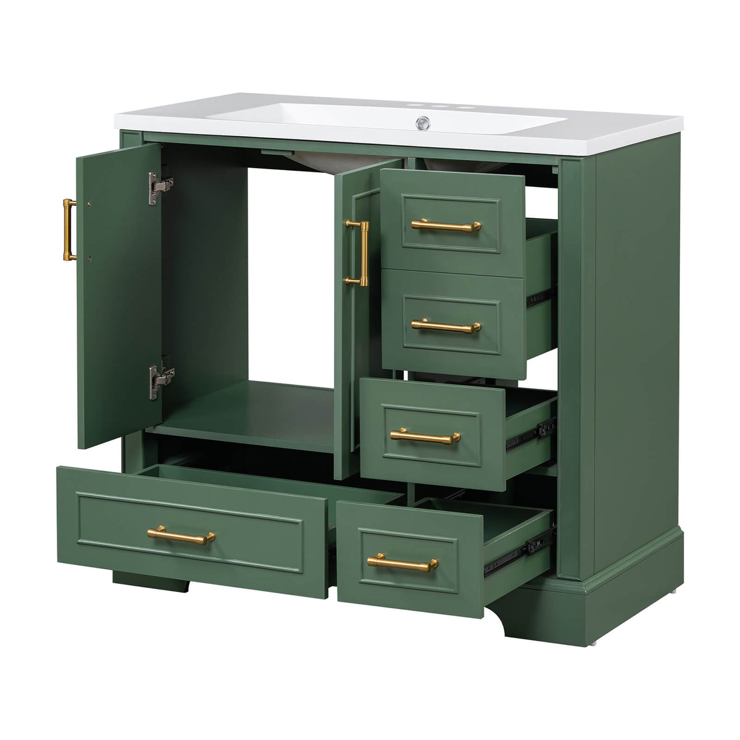 Elegant green bathroom vanity with resin sink for modern homes