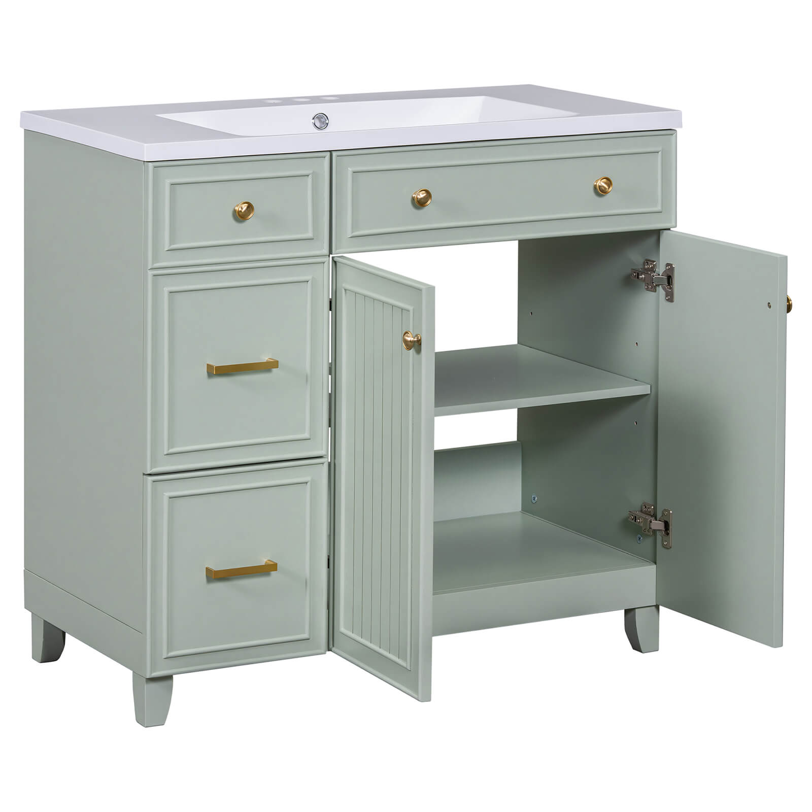 Elegant light grey-green vanity with double doors