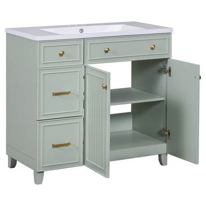 Elegant light grey-green vanity with double doors