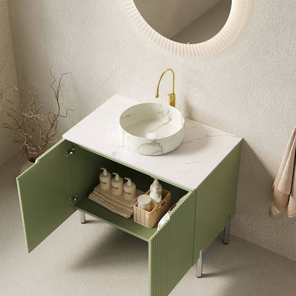 Elegant vertical lined double door vanity in green