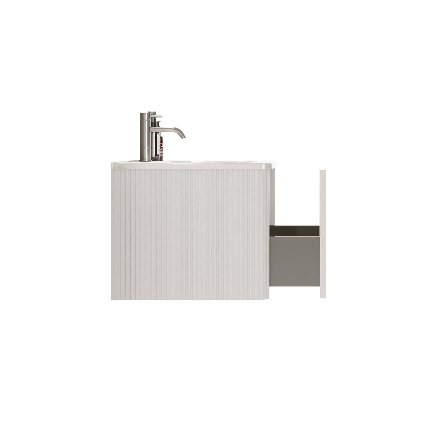 Elegant white bathroom vanity with scratch-resistant melamine surface