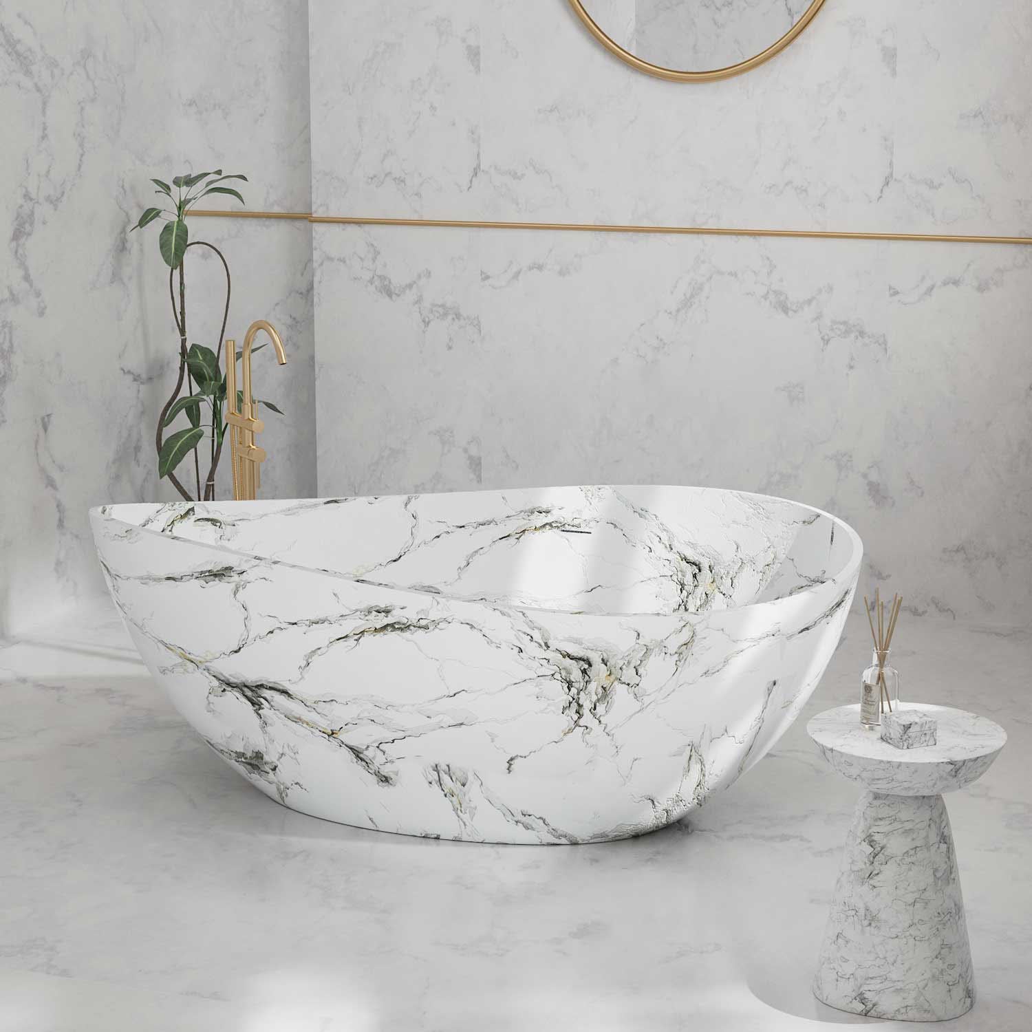 Elegant white bathtub with flowing wave-inspired design