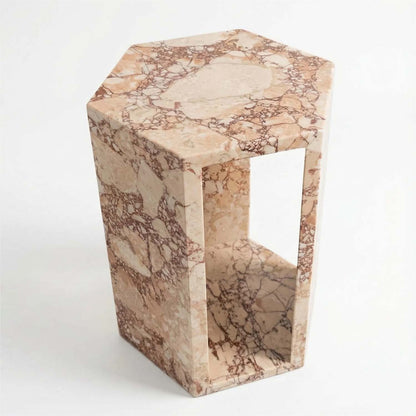 Luxury Real Marble Pink Side Table Hexagon Shape End Table for Living Room, Bedroom &amp; Small Spaces
