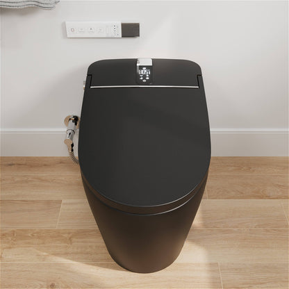Elongated Floor Mounted Black Smart Toilet with Remote Control