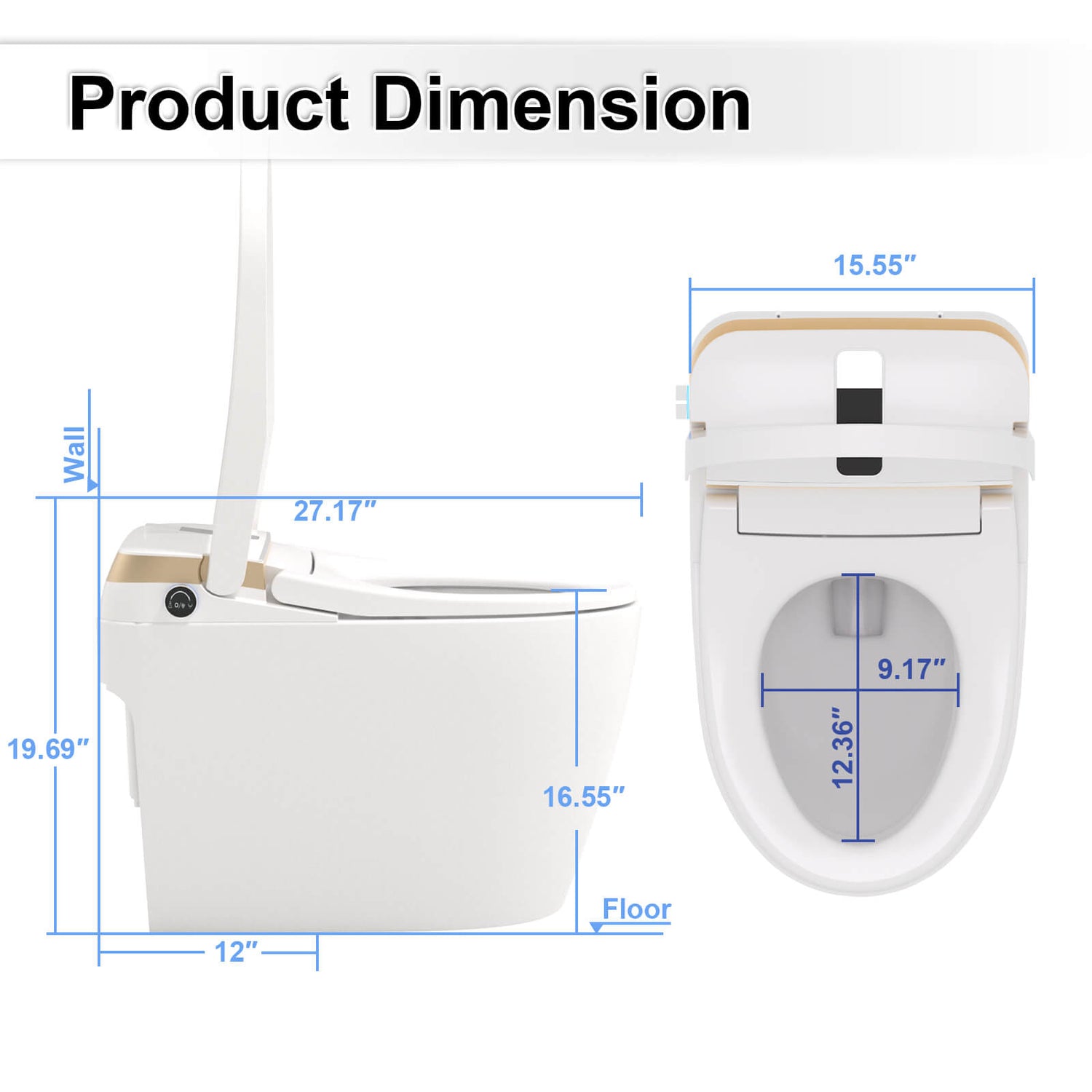 Tankless Elongated Smart Bidet Toilet with Heated Seat, Drying, Night Light