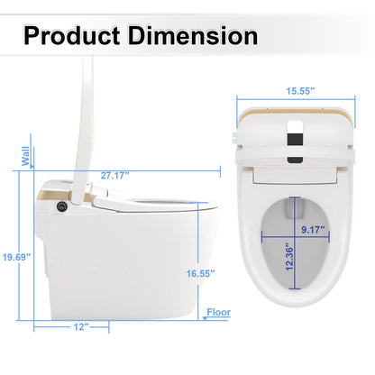 Tankless Elongated Smart Bidet Toilet with Heated Seat, Drying, Night Light