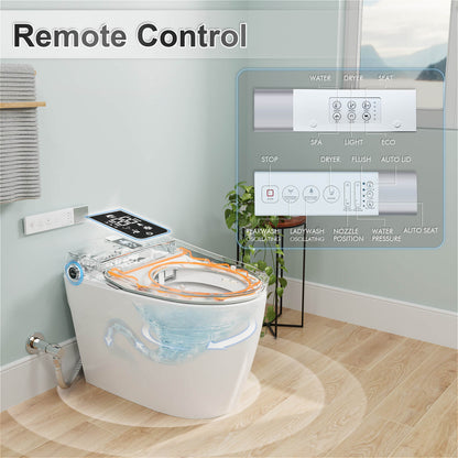 Elongated White Smart Bidet Toilet with remote control