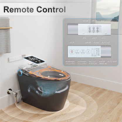 Elongated gray Smart Bidet Toilet with remote control