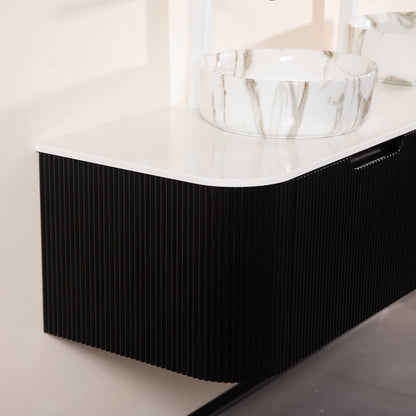Engineered marble countertop on modern black vanity