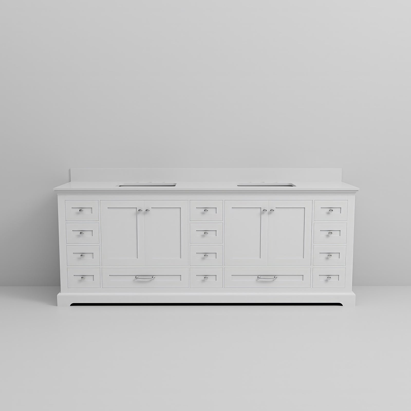 Engineered marble top vanity with white cabinets for master bathrooms