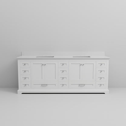 Engineered marble top vanity with white cabinets for master bathrooms