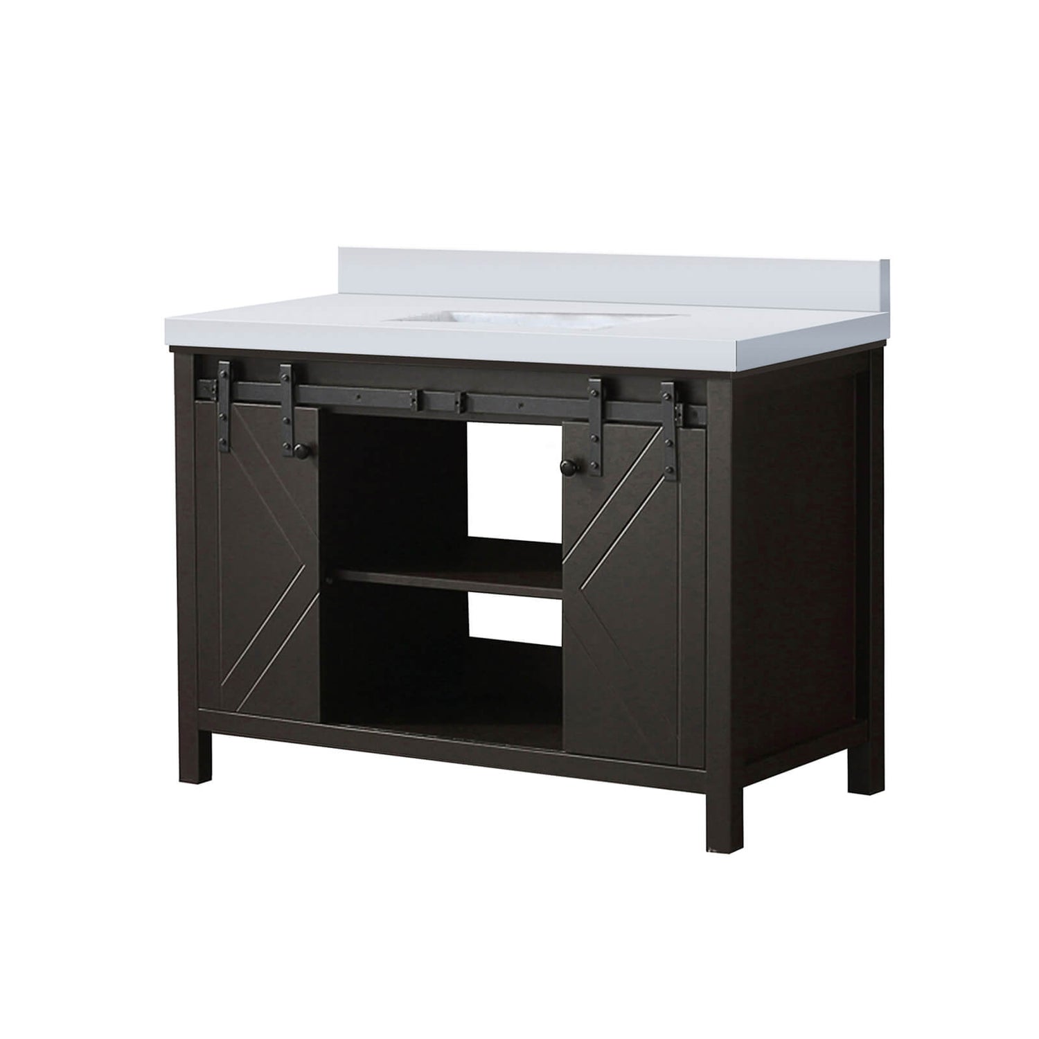 Espresso finished bathroom vanity with quartz countertop