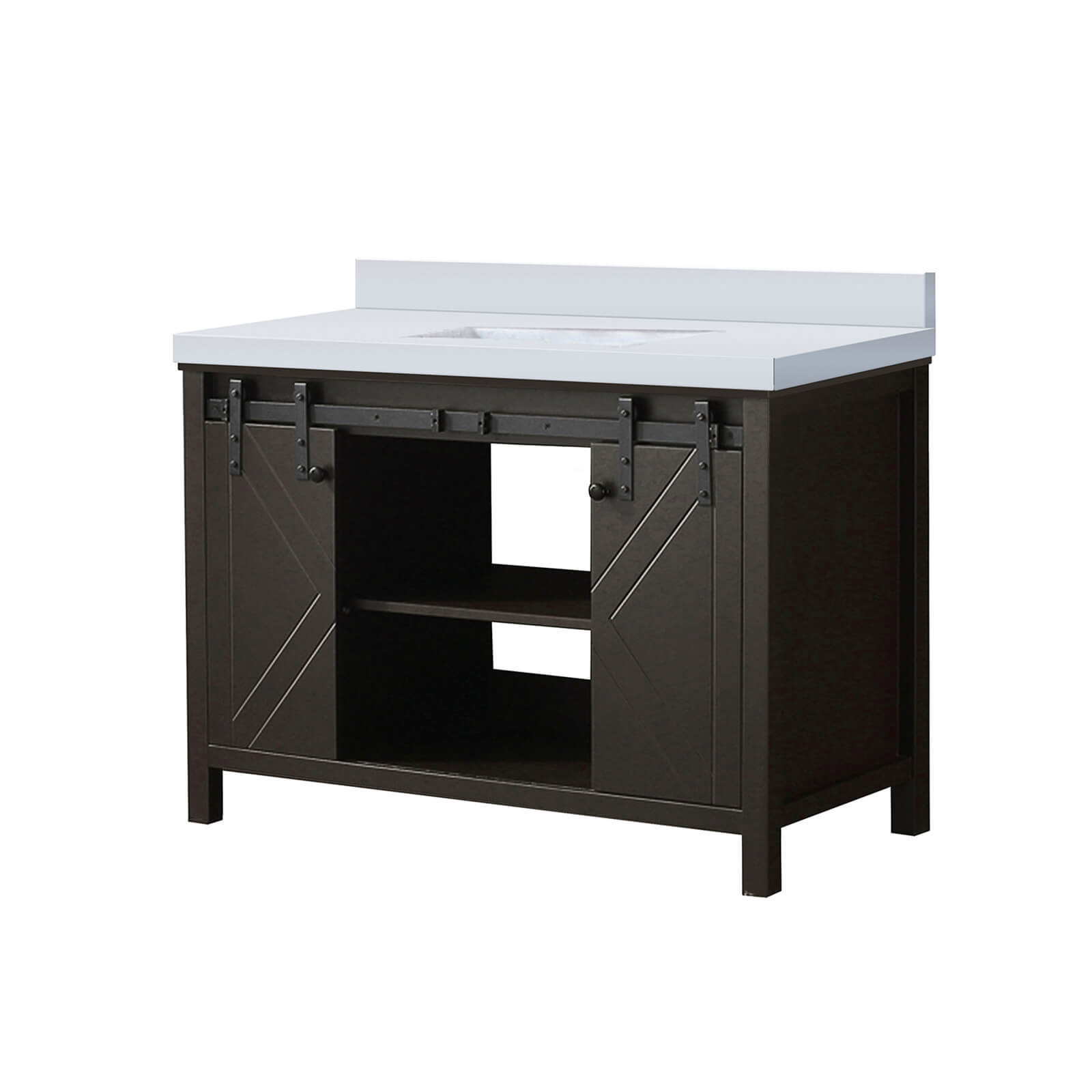 Espresso finished bathroom vanity with quartz countertop