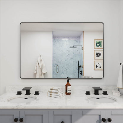 Extra wide black framed rectangular bathroom mirror for double sinks