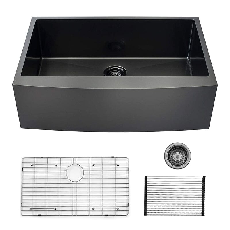 30&quot; Farmhouse Kitchen Sink 16 Gauge Stainless Steel Single Bowl Sink with Bottom Grid and Strainer