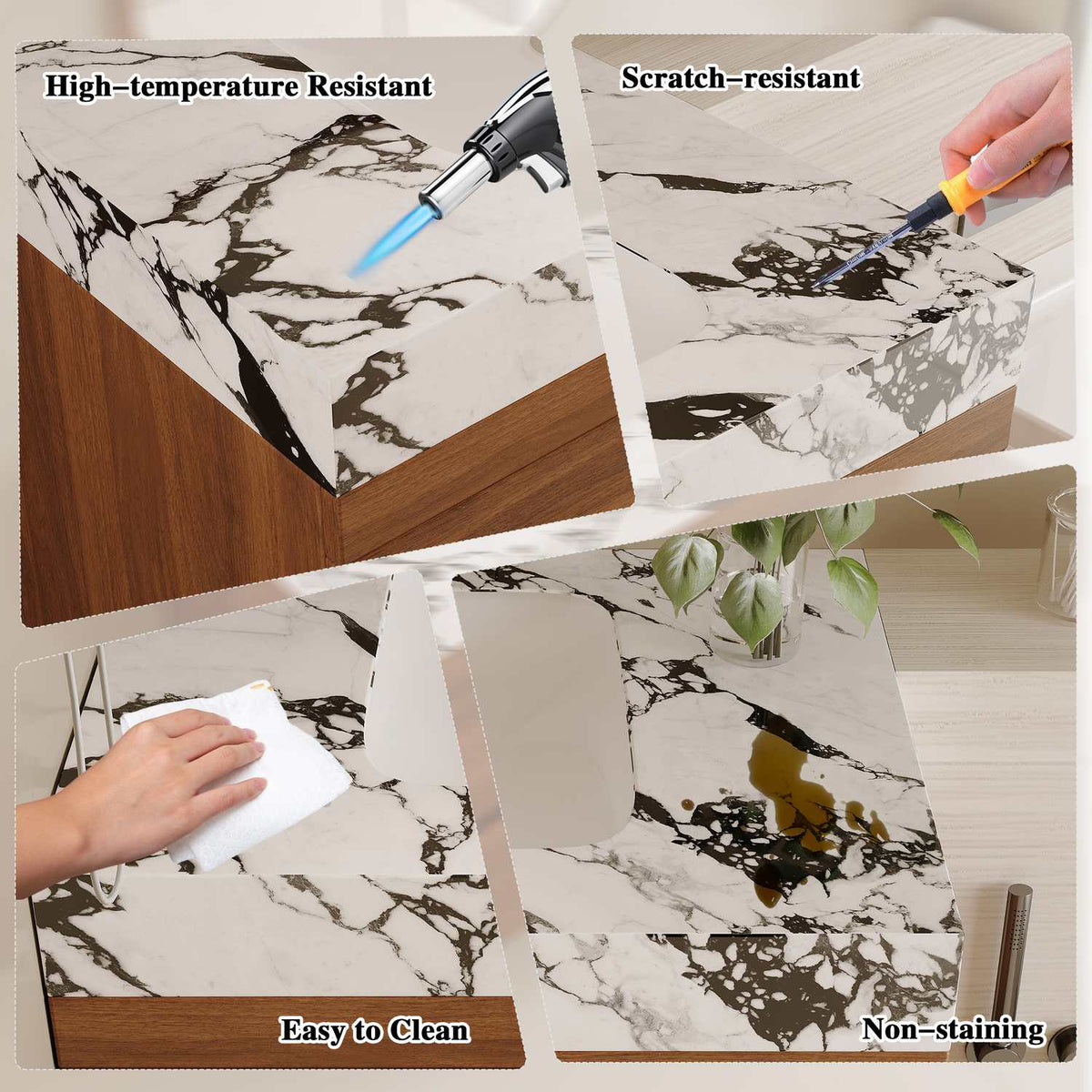 Faux Marble Top Heat Resistant Scratch Resistant Easy Clean Surface