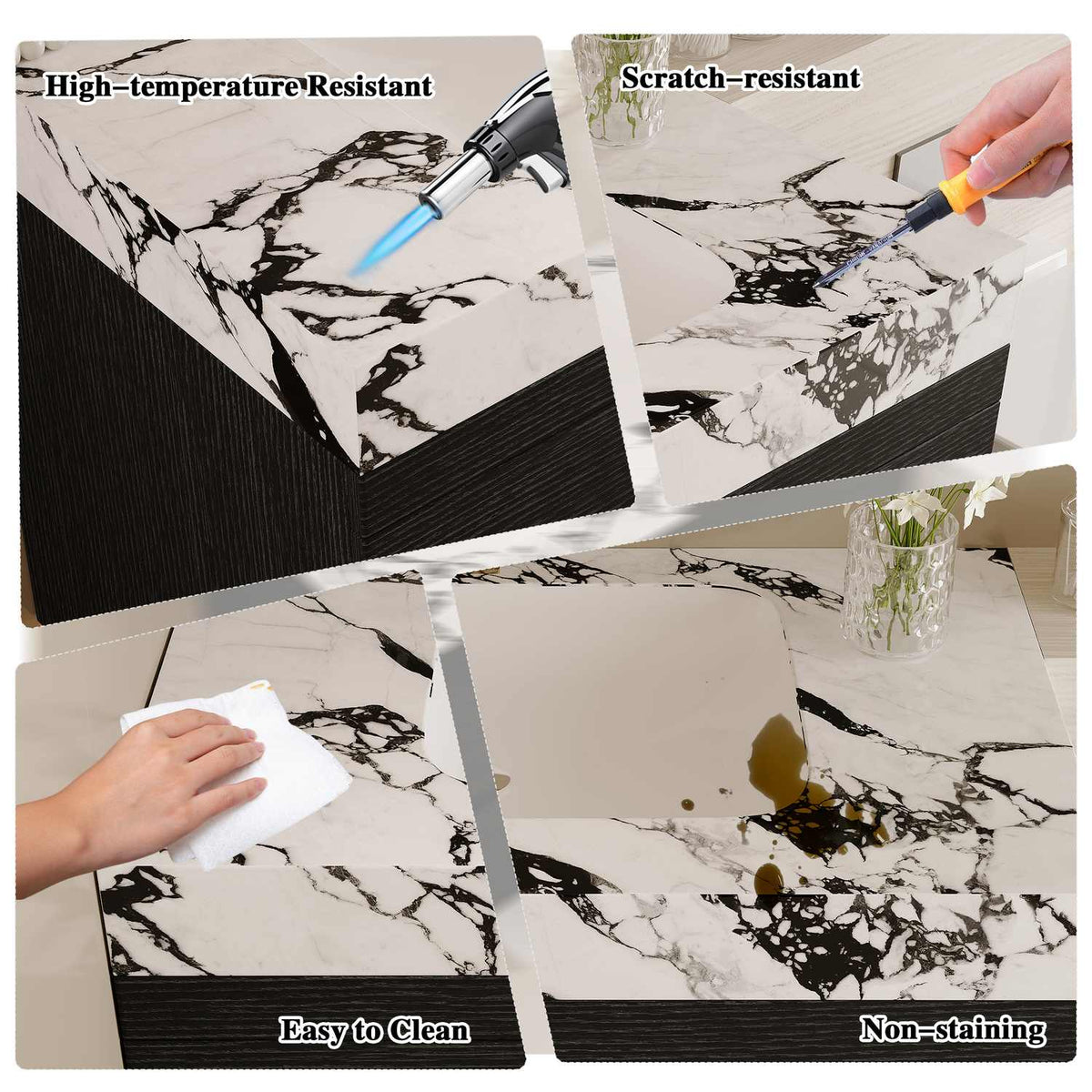 Faux Marble Top Heat Scratch Stain Resistant Easy Clean Test Floating Vanity