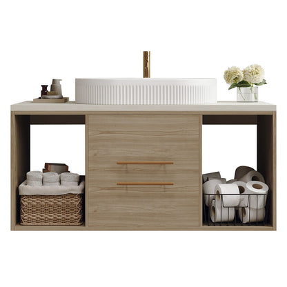 Floating bathroom cabinet in oak wood tone