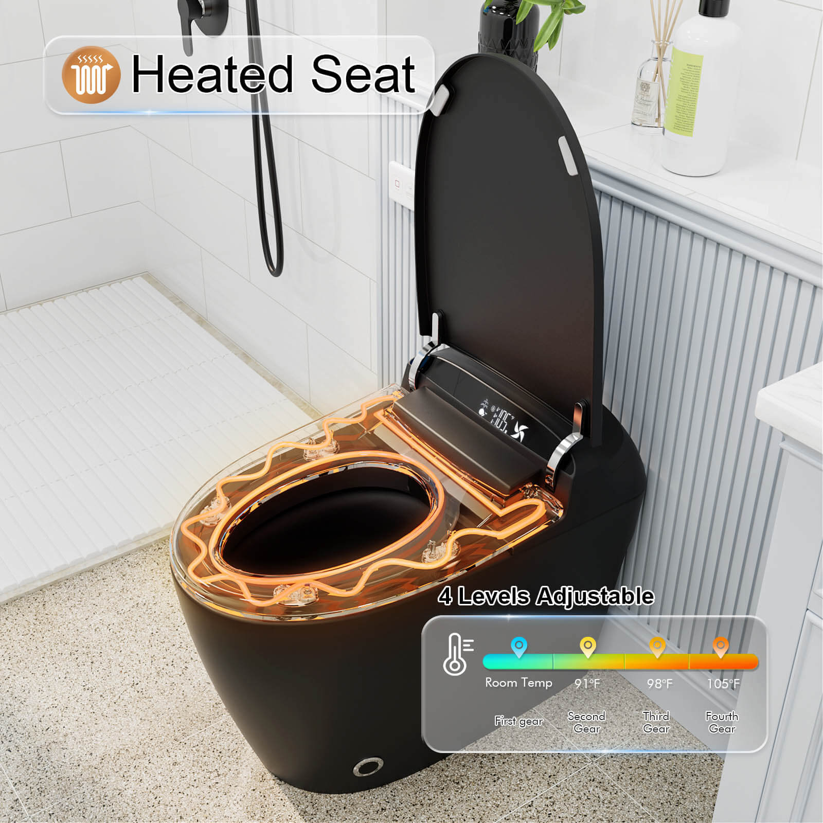 Floor Elongated Smart Bidet Toilet with auto heated