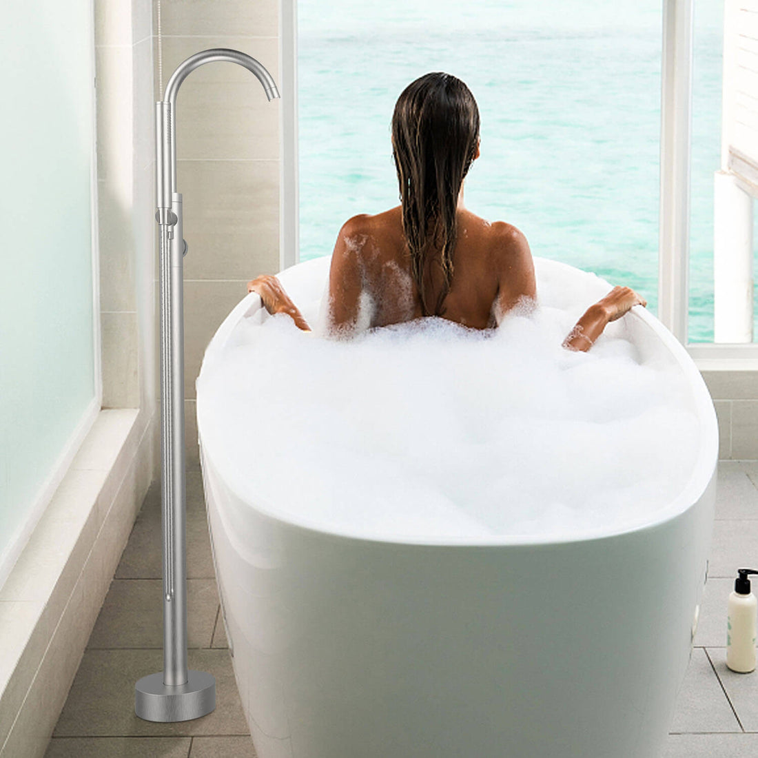 Floor Mount Bathtub Faucet with Handheld Shower