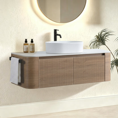 Fluted Design White Oak Wall Mounted Bathroom Cabinet Scene Setup