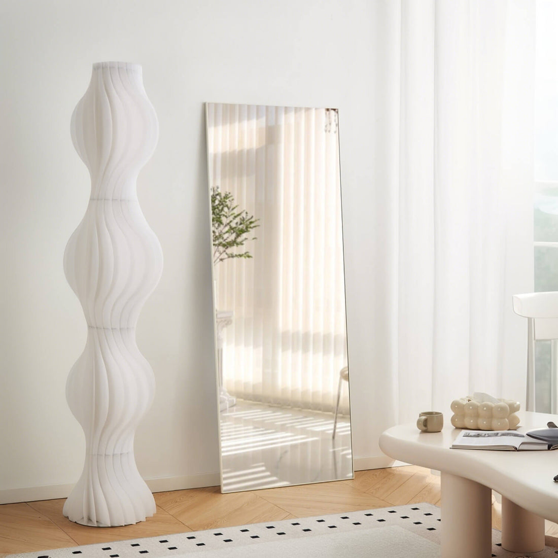 Frameless full length mirror for minimalist bright living room