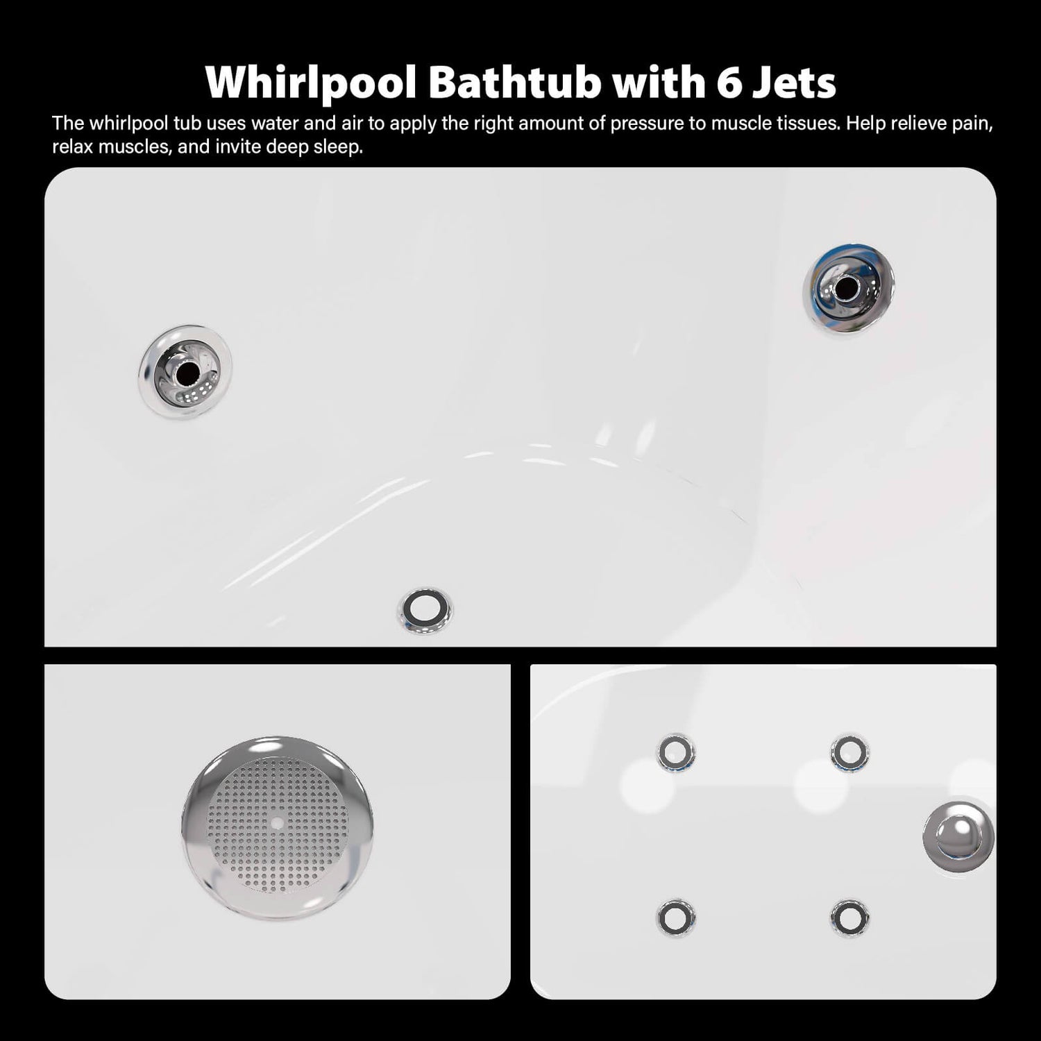 Freestanding massage bathtub with adjustable hydro jets