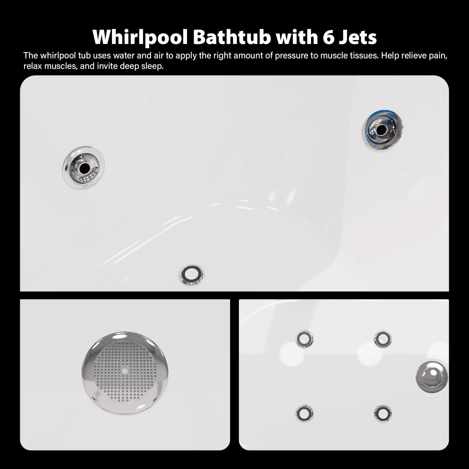 Freestanding massage bathtub with adjustable hydro jets