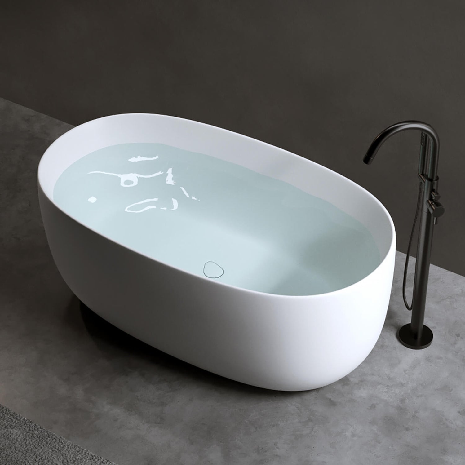 Freestanding stone resin bathtub with a sleek matte white finish